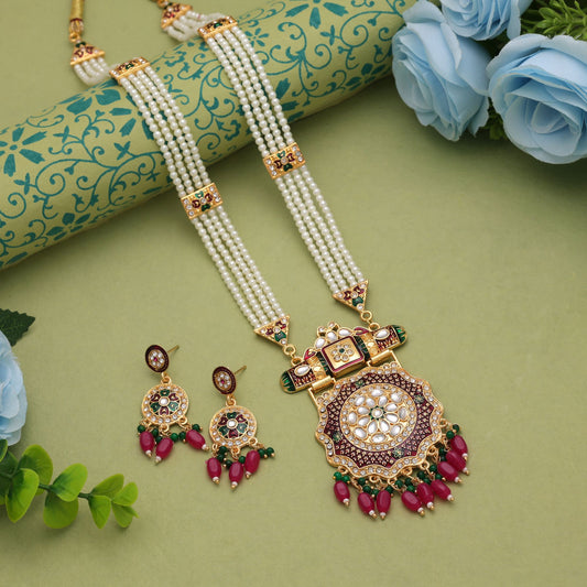 Luxury Multi Color Jewellery Rani Haar Crafted Alongside Kundan Necklace Set