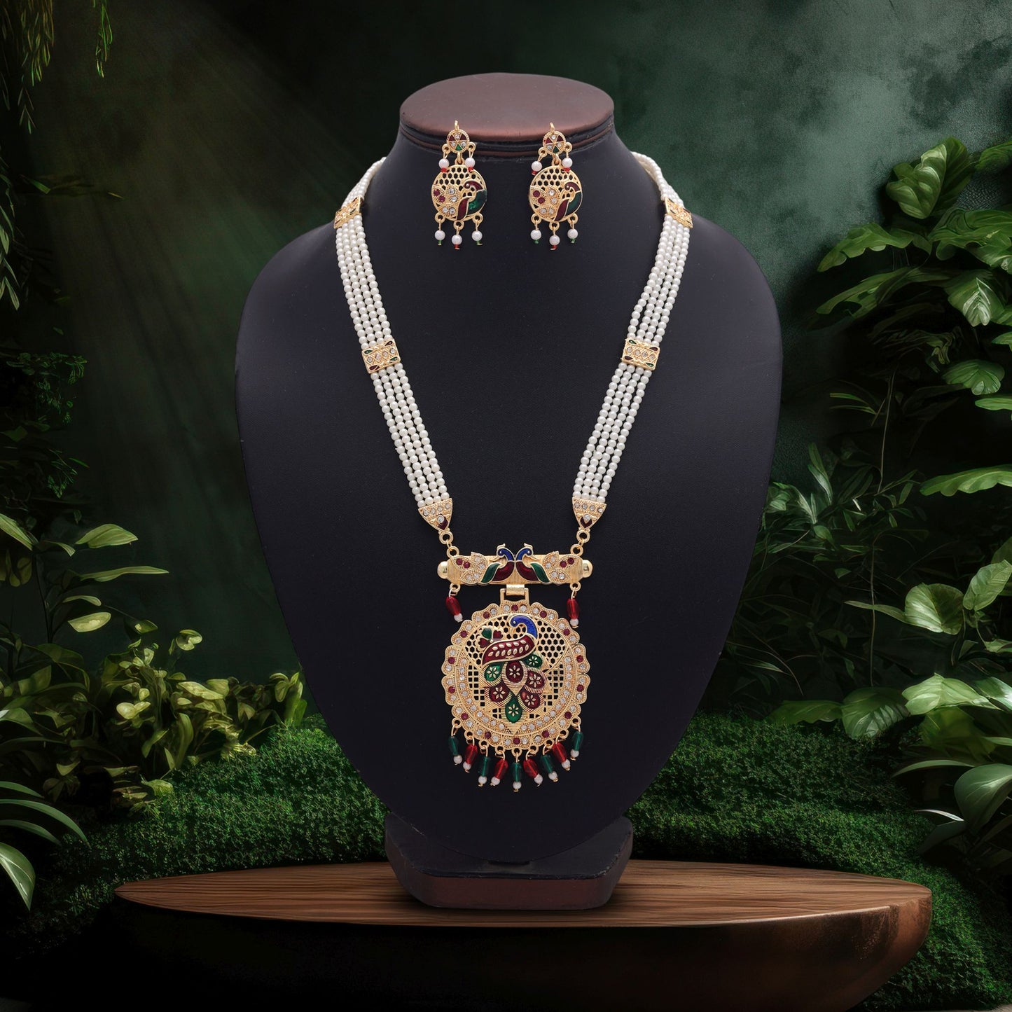 Graceful Multi Color Jewellery Rani Haar Showcasing Detailed Kundan Necklace Set