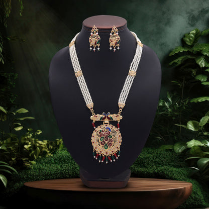 Graceful Multi Color Jewellery Rani Haar Showcasing Detailed Kundan Necklace Set