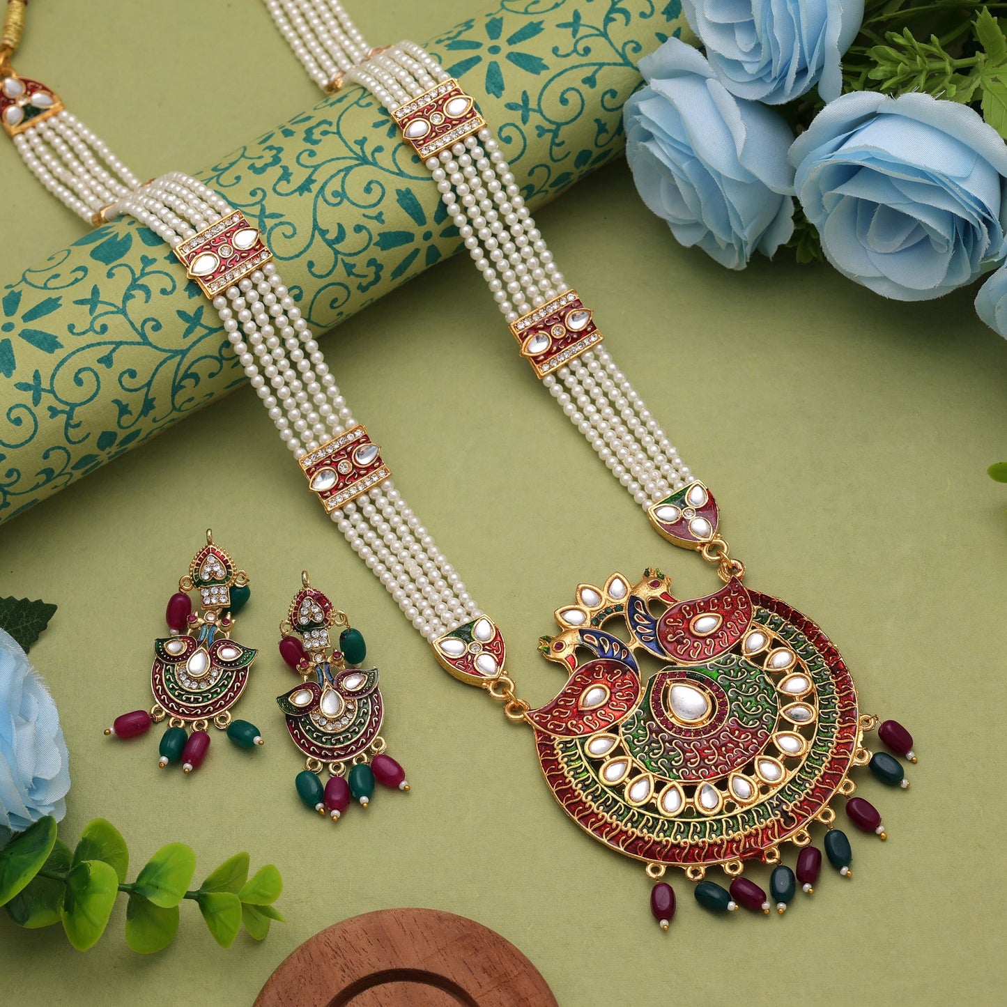 Stylish Multi Color Jewellery Rani Haar Featuring Festive Kundan Necklace Set
