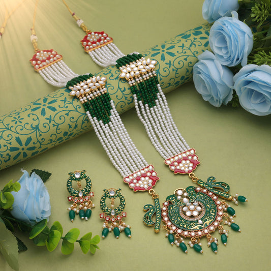 Classic Green Color Jewellery Rani Haar Featuring Elegant Kundan Necklace Set Design