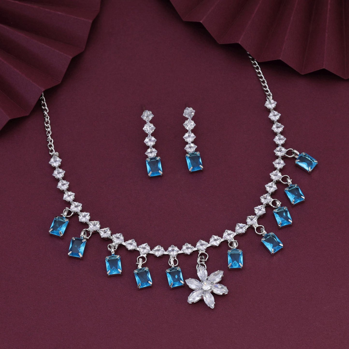 Eye-Catching Firozi Color Stone Necklace Set For Weddings And Celebrations