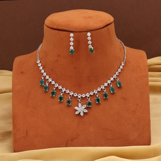 Chic Green Color Stone Necklace Set Perfect For Traditional Festive Wear