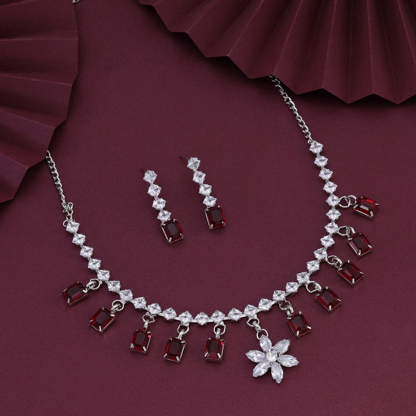 Beautiful Maroon Color Stone Necklace Set With Sparkling Stone Embellishment