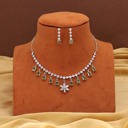 Graceful Pista Green Color Stone Necklace Set With Crystal Stone Work