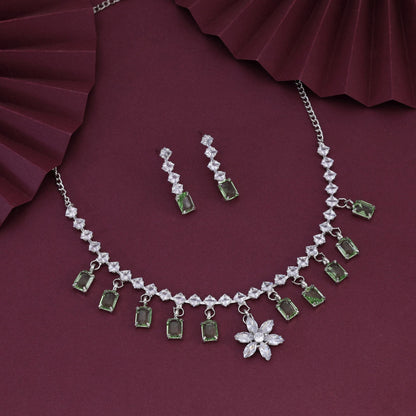 Graceful Pista Green Color Stone Necklace Set With Crystal Stone Work