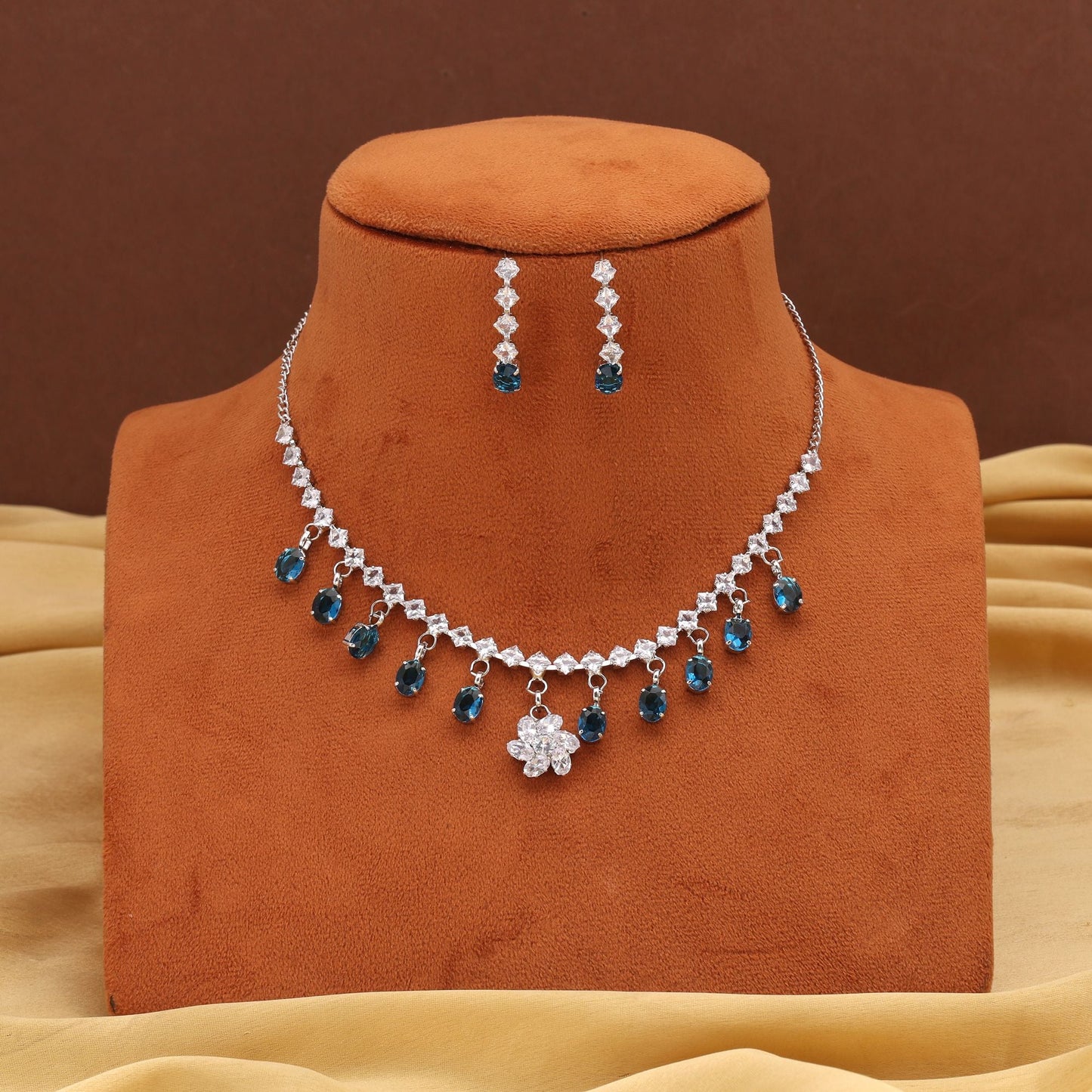 Elegant Turquoise Blue Color Stone Necklace Set For Stylish Occasions