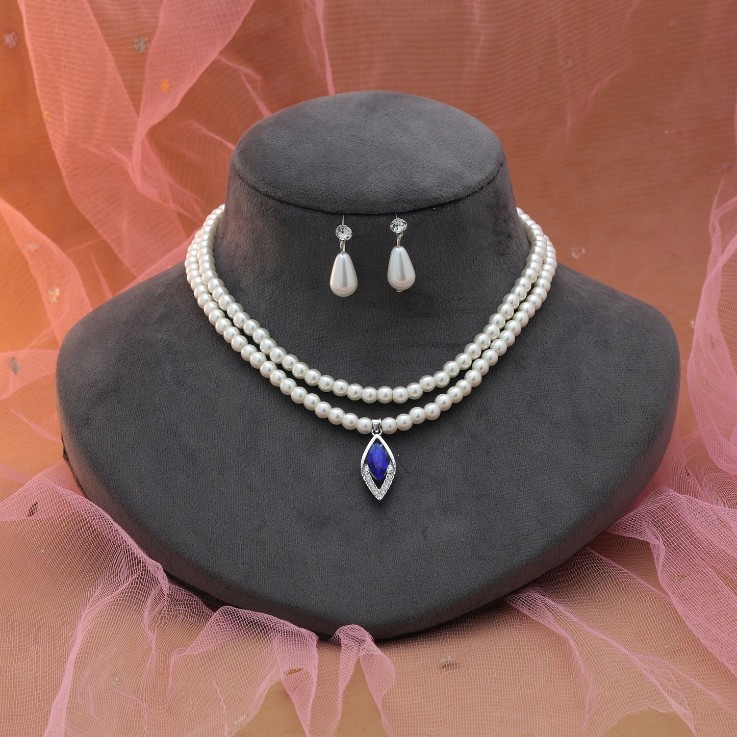 Blauer Farbstein Halsketten-Set, stilvolles, elegantes Party-Schmuck-Design