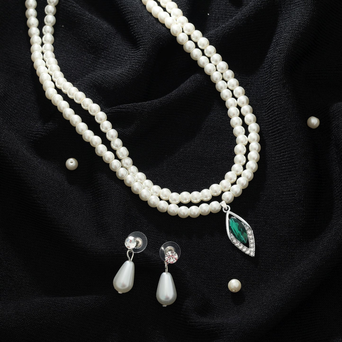 Green Color Stone Necklace Set Elegant Ethnic Festive Jewelry Design