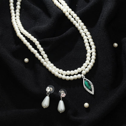 Green Color Stone Necklace Set Elegant Ethnic Festive Jewelry Design