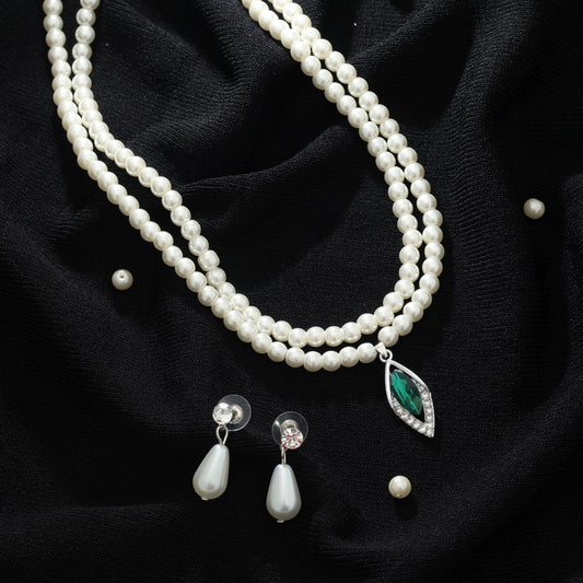 Green Color Stone Necklace Set Elegant Ethnic Festive Jewelry Design