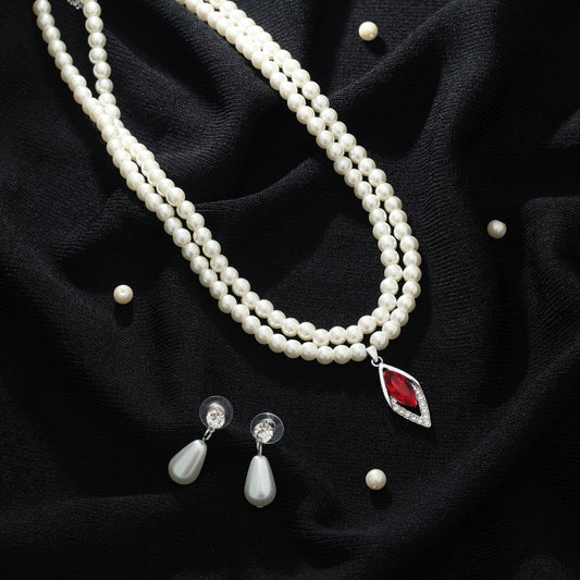 Red Color Stone Necklace Set Bold Traditional Festive Wear Jewelry Design