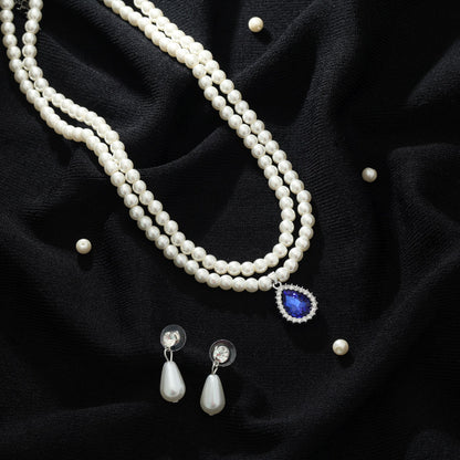 Blauer Farbstein-Halsketten-Set, modern, elegant, für Partys.