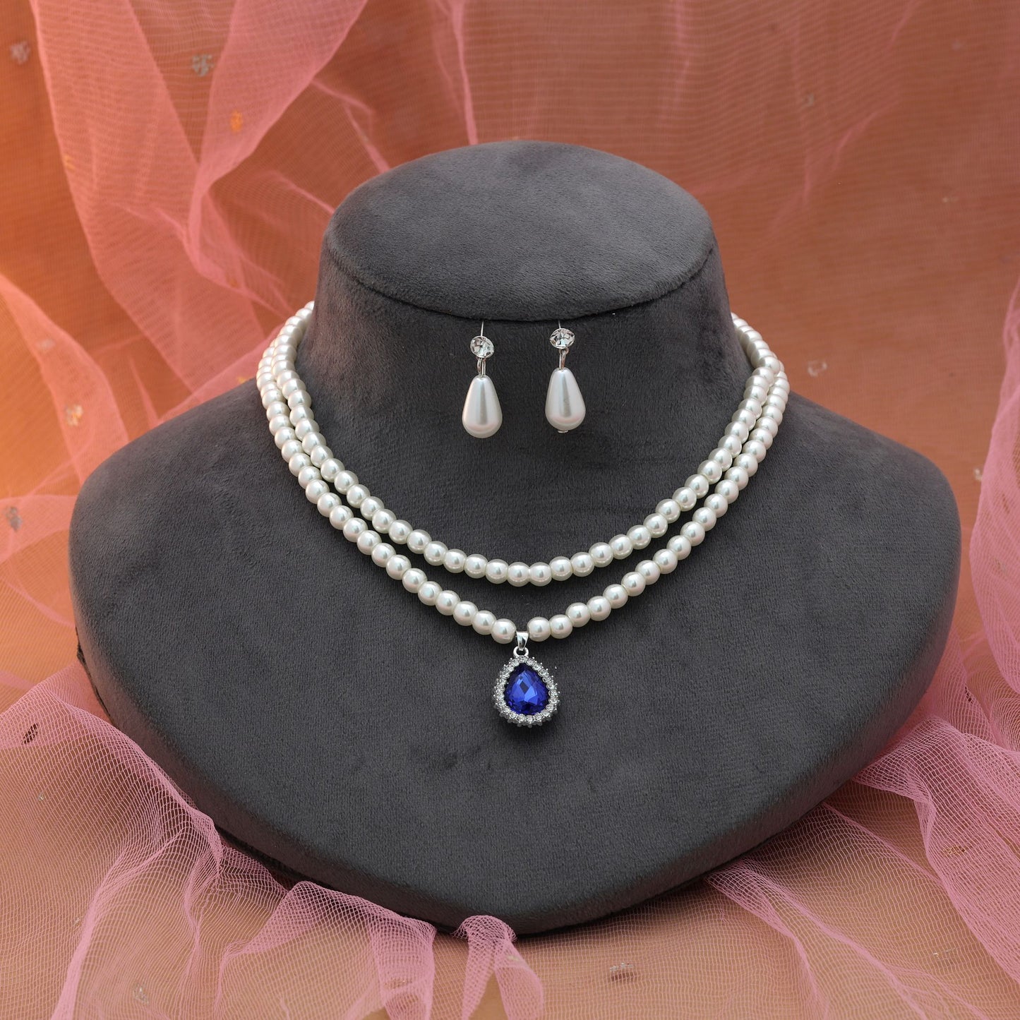 Blauer Farbstein-Halsketten-Set, modern, elegant, für Partys.