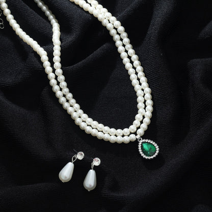 Green Color Stone Necklace Set Traditional Elegant Festive Jewelry Style