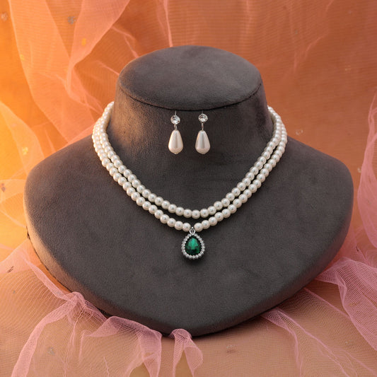 Green Color Stone Necklace Set Traditional Elegant Festive Jewelry Style