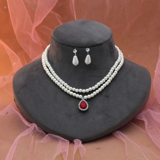 Red Color Stone Necklace Set Royal Traditional Statement Jewelry Design