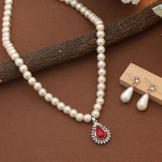 Red Color Stone Necklace Set Bold Festive Traditional Jewelry Design