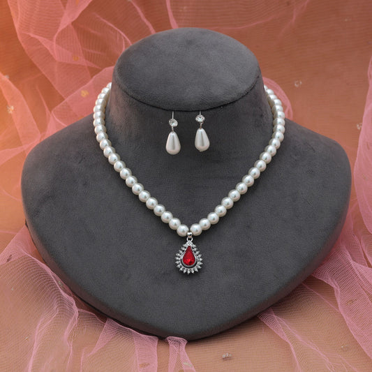 Red Color Stone Necklace Set Bold Festive Traditional Jewelry Design