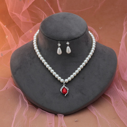 Red Color Stone Necklace Set Classic Ethnic Festive Jewelry Style