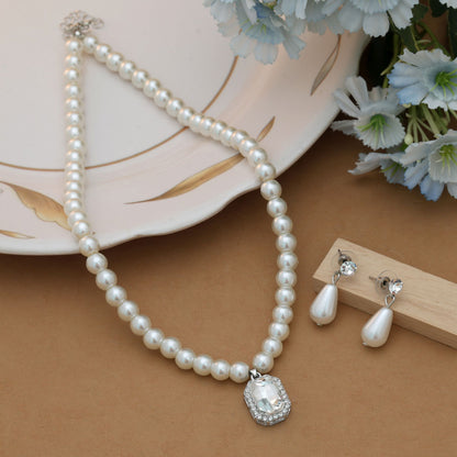 White Color Stone Necklace Set Minimal Chic Everyday Jewelry Style