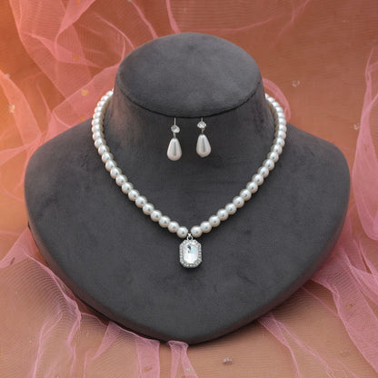 White Color Stone Necklace Set Minimal Chic Everyday Jewelry Style