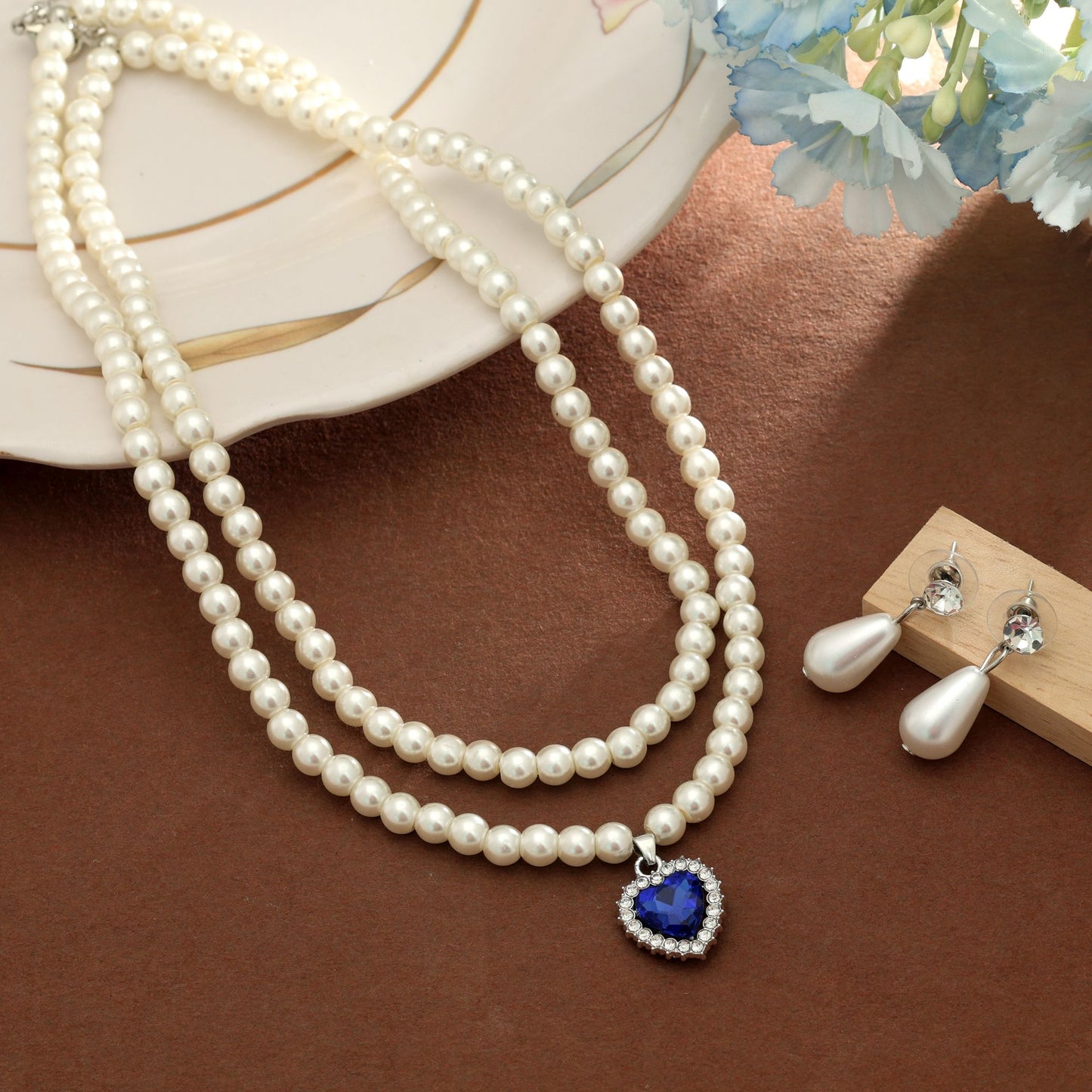 Blauer Farbstein-Halskettenset – stilvoller, moderner Party-Schmuck