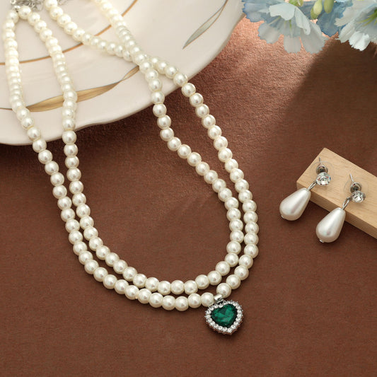 Green Color Stone Necklace Set Elegant Traditional Festive Jewelry