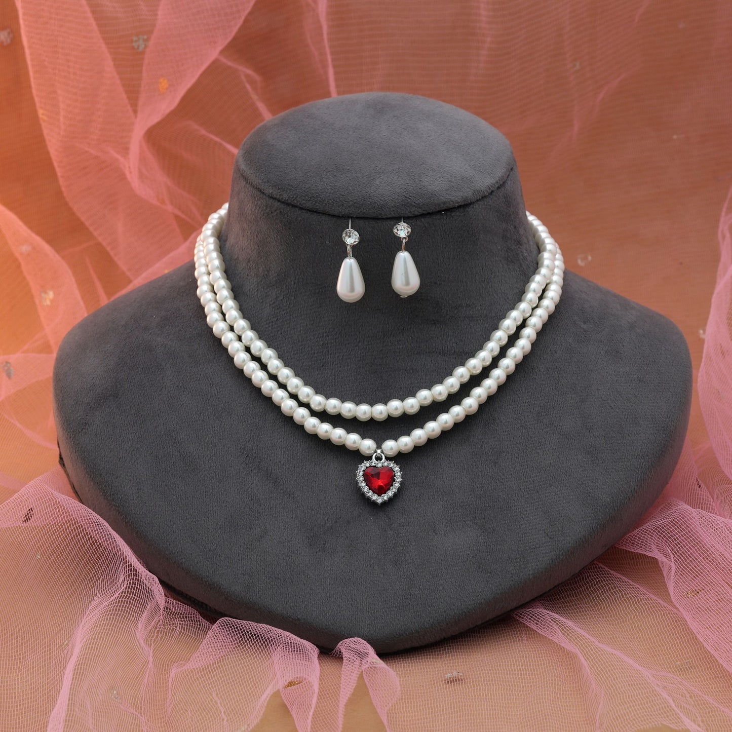 Rotfarbiger Stein Halsketten-Set Königlicher Ethnischer Traditioneller Schmuck