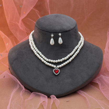 Rotfarbiger Stein Halsketten-Set Königlicher Ethnischer Traditioneller Schmuck