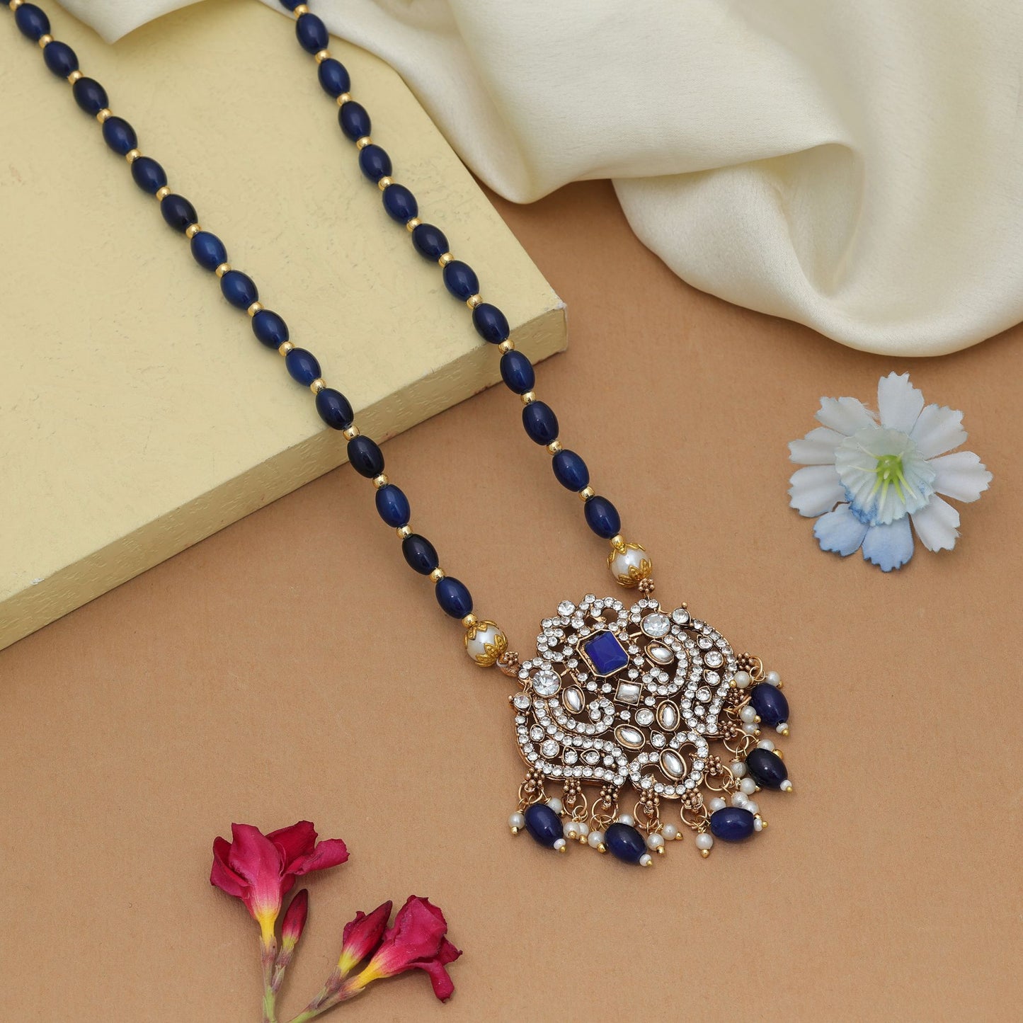 Elegant Blue Color Stone Necklace With Premium Party Wear Design