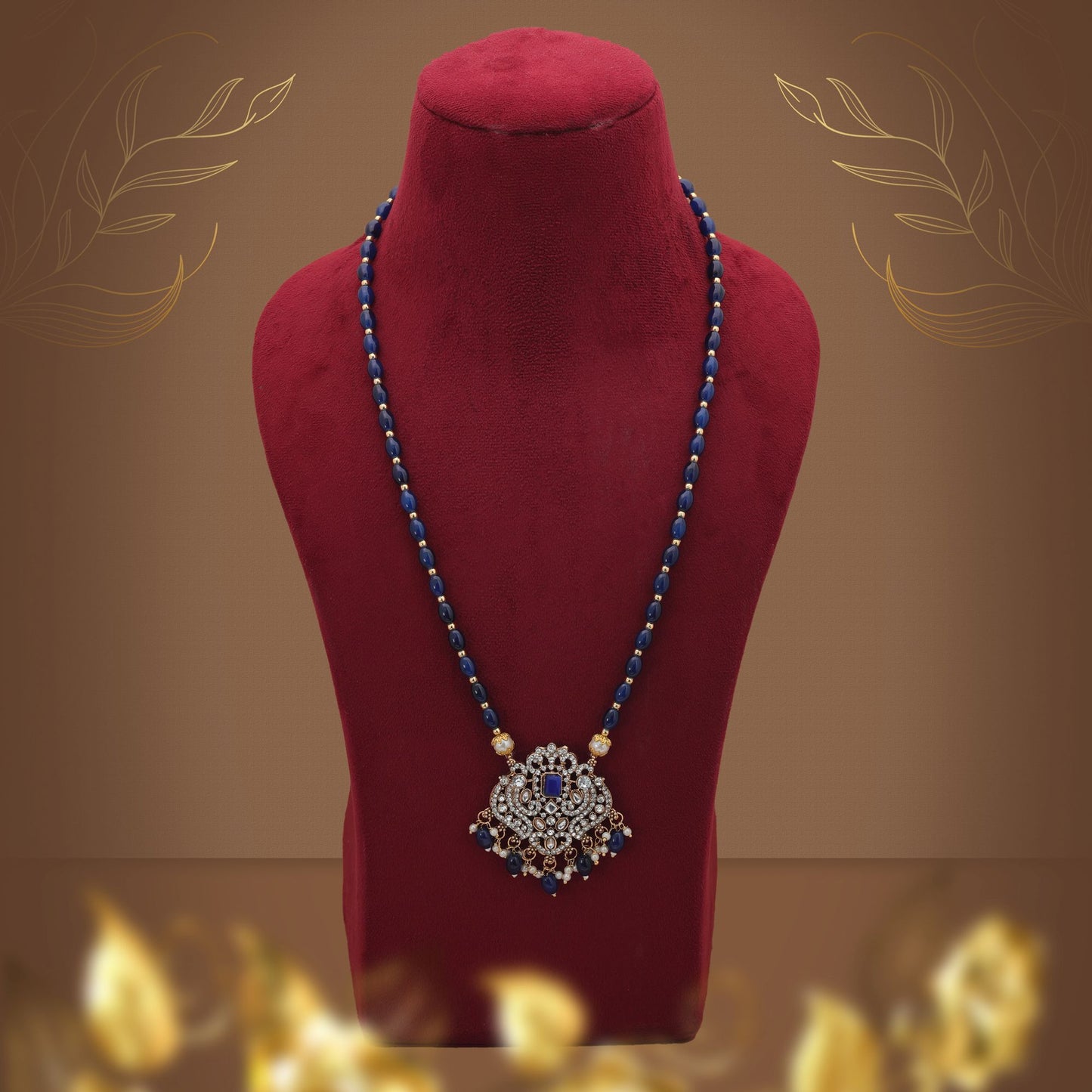 Elegant Blue Color Stone Necklace With Premium Party Wear Design