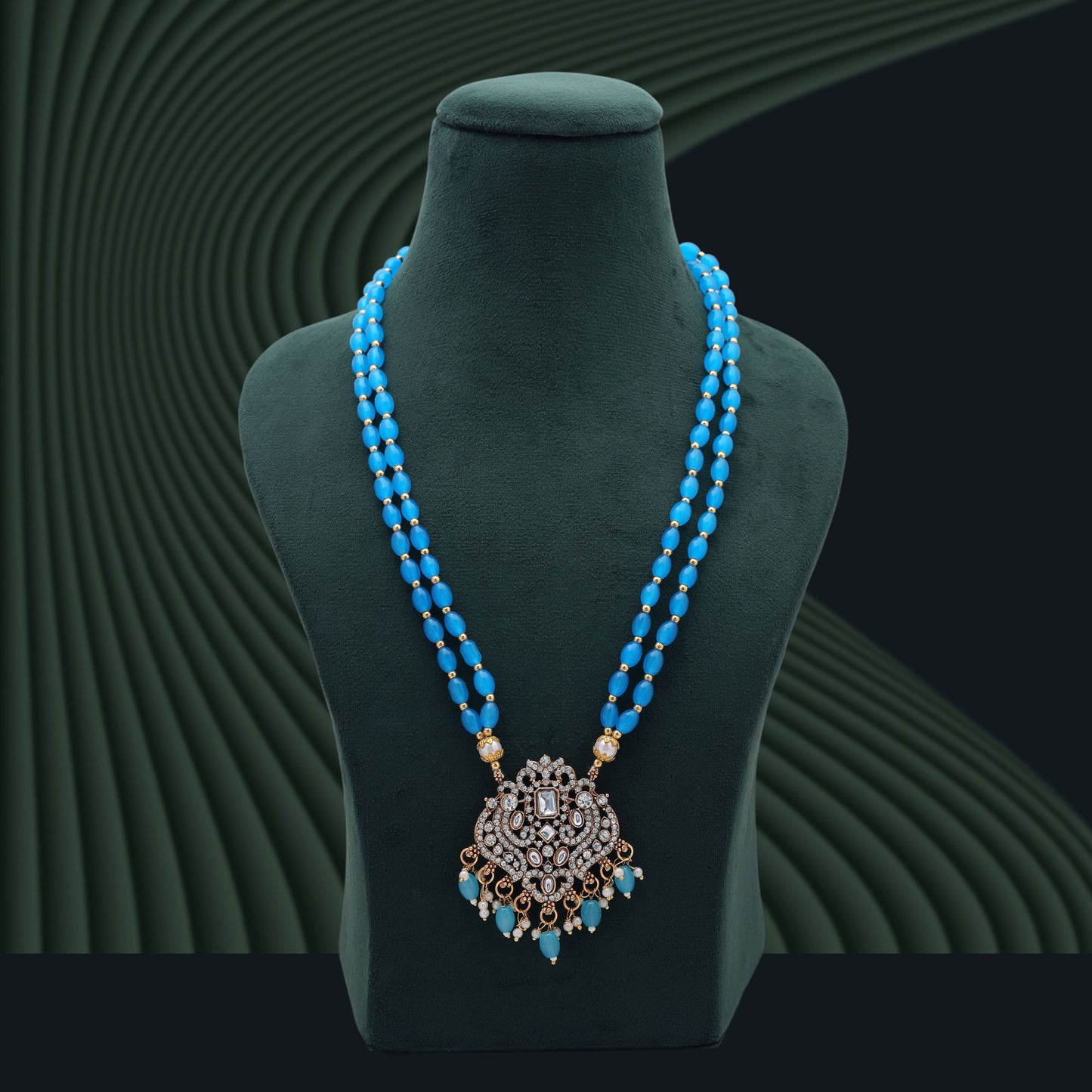 Firozi Color Stone Necklace with Sparkling Designer Stones and Elegant Finish
