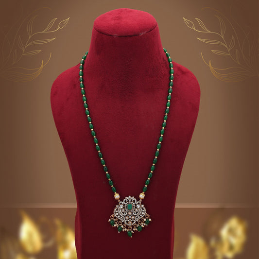 Stylish Green Color Stone Necklace With Traditional Ethnic Party Wear Finish