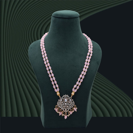 Light Pink Color Stone Necklace with Graceful Decorative Stone Pattern