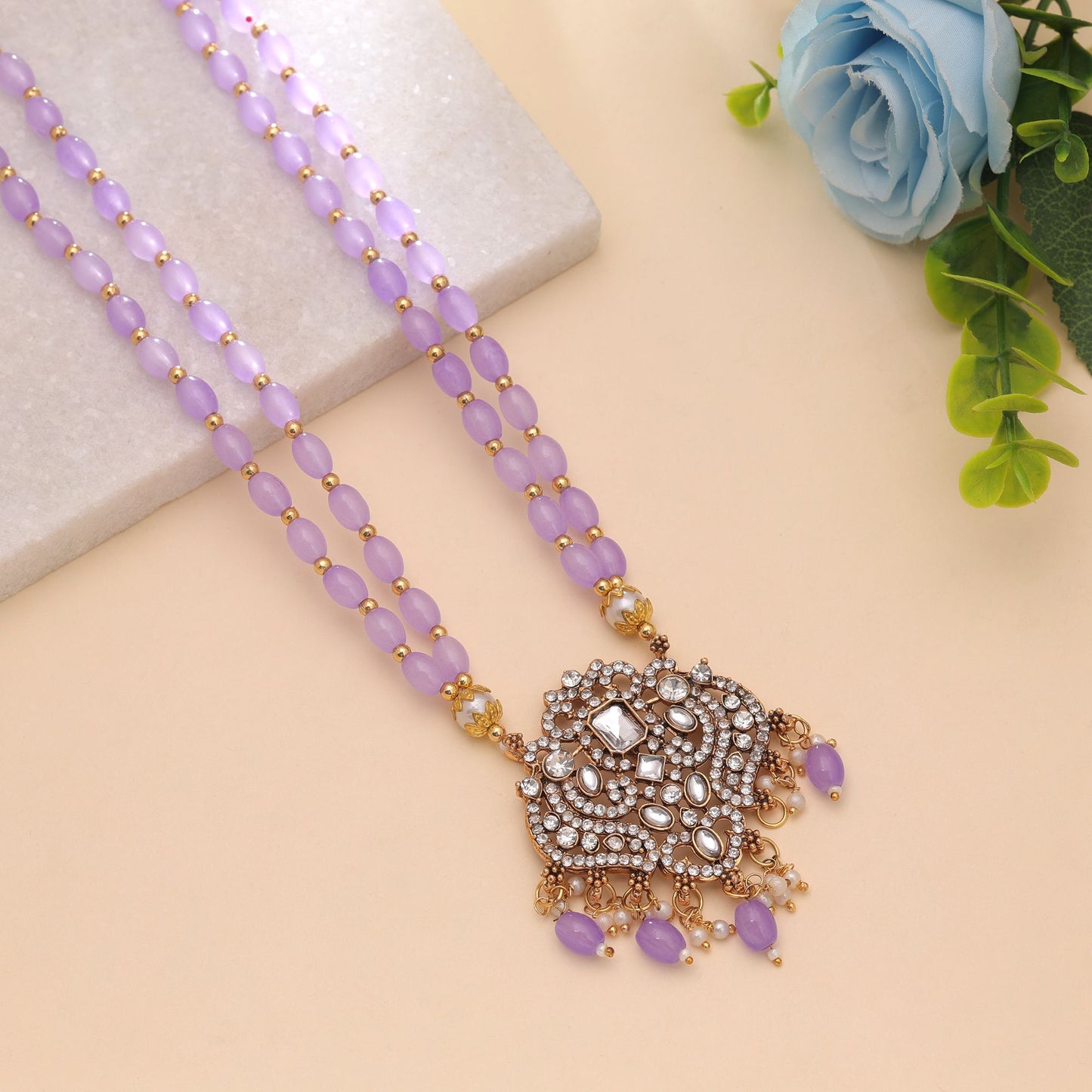 Light Purple Color Stone Necklace with Stylish Contemporary Stone Design