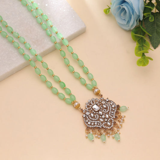 Pista Green Color Stone Necklace with Premium Decorative Stone Detailing