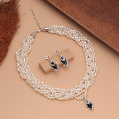 Black Color Stone Necklace Set with Classic Stone Work and Elegant Party Wear Style