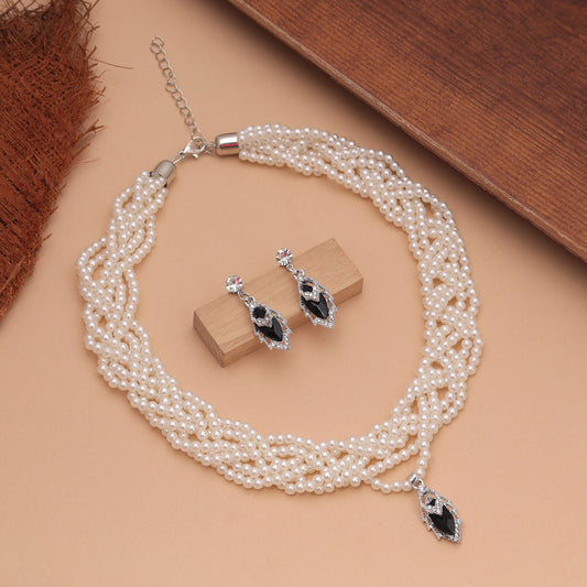 Black Color Stone Necklace Set with Classic Stone Work and Elegant Party Wear Style