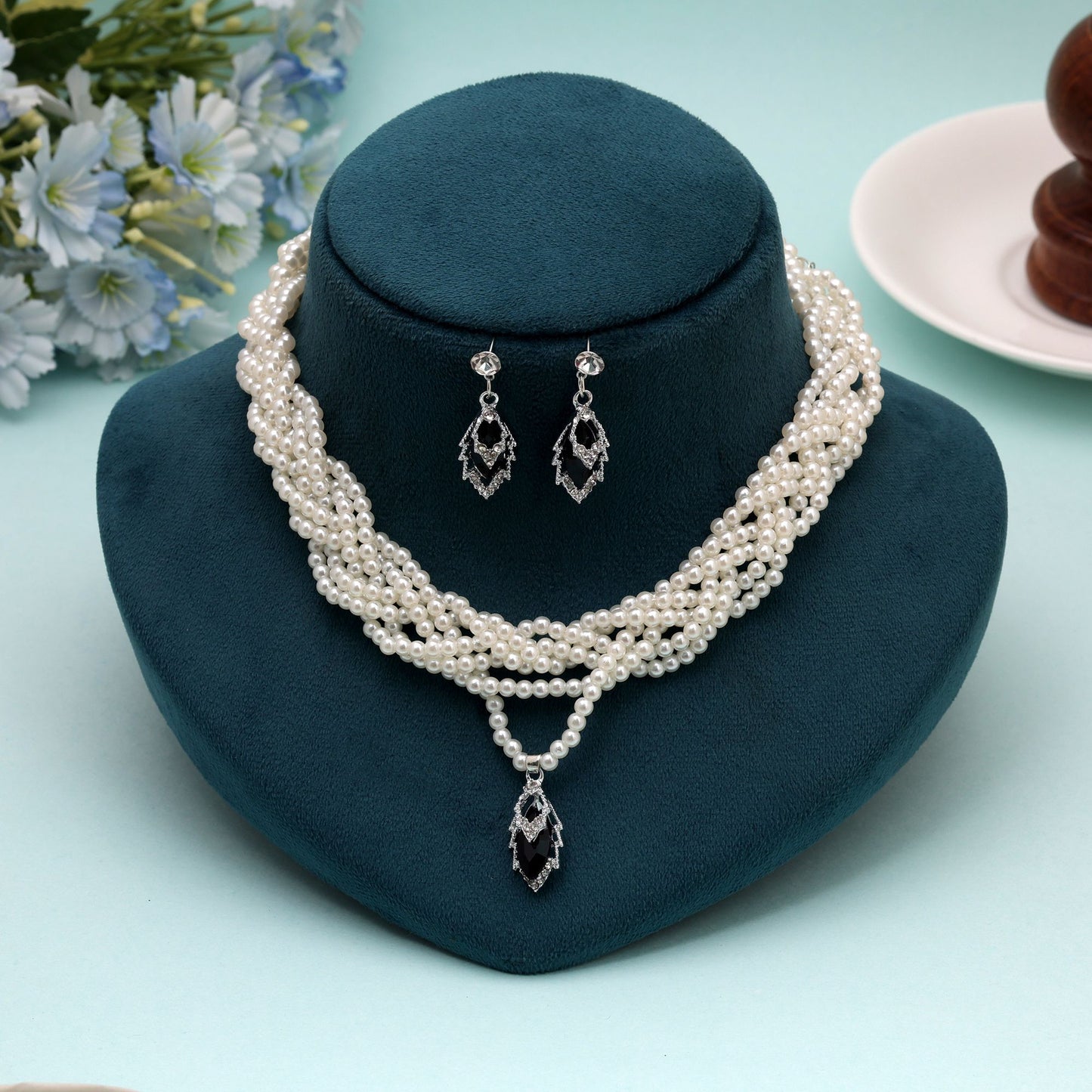 Black Color Stone Necklace Set with Classic Stone Work and Elegant Party Wear Style
