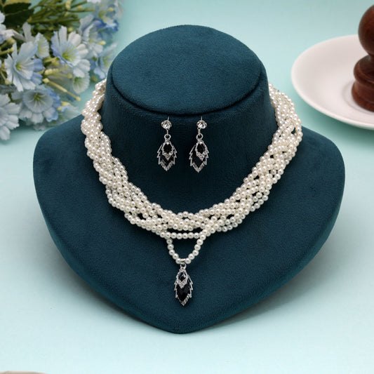 Black Color Stone Necklace Set with Classic Stone Work and Elegant Party Wear Style