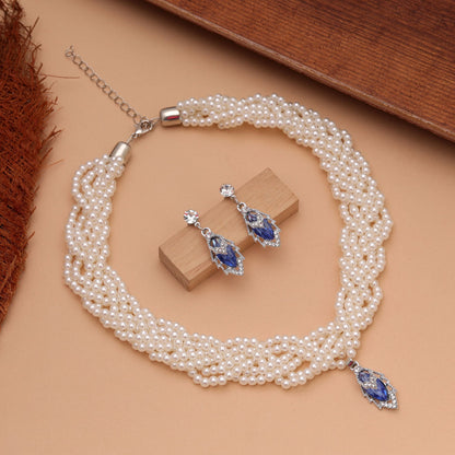 Blue Color Stone Necklace Set Crafted with Stylish Design for Modern Traditional Jewelry Lovers