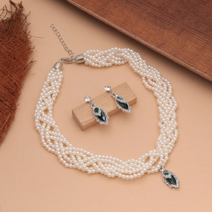 Green Color Stone Necklace Set Featuring Royal Ethnic Design with Attractive Jewelry Finish