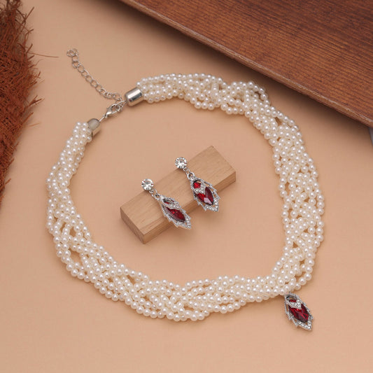 Red Color Stone Necklace Set Featuring Premium Craftsmanship with Beautiful Ethnic Fashion Appeal