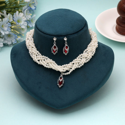 Red Color Stone Necklace Set Featuring Premium Craftsmanship with Beautiful Ethnic Fashion Appeal