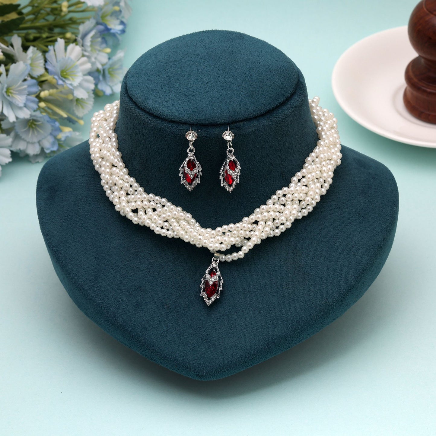 Red Color Stone Necklace Set Featuring Premium Craftsmanship with Beautiful Ethnic Fashion Appeal