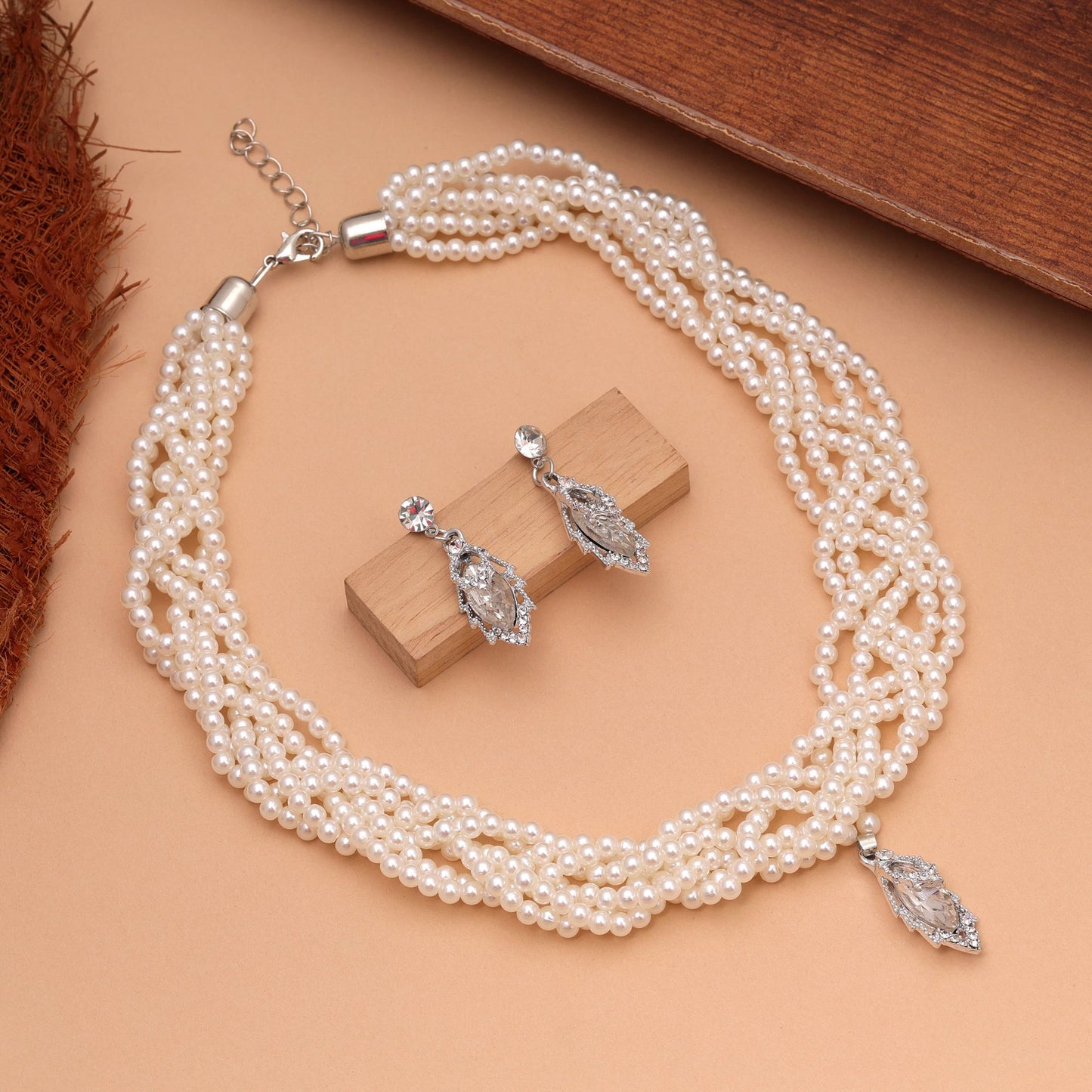 White Color Stone Necklace Set with Elegant Designer Pattern for Traditional and Festive Jewelry Wear
