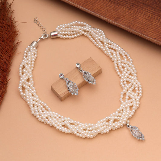 White Color Stone Necklace Set with Elegant Designer Pattern for Traditional and Festive Jewelry Wear