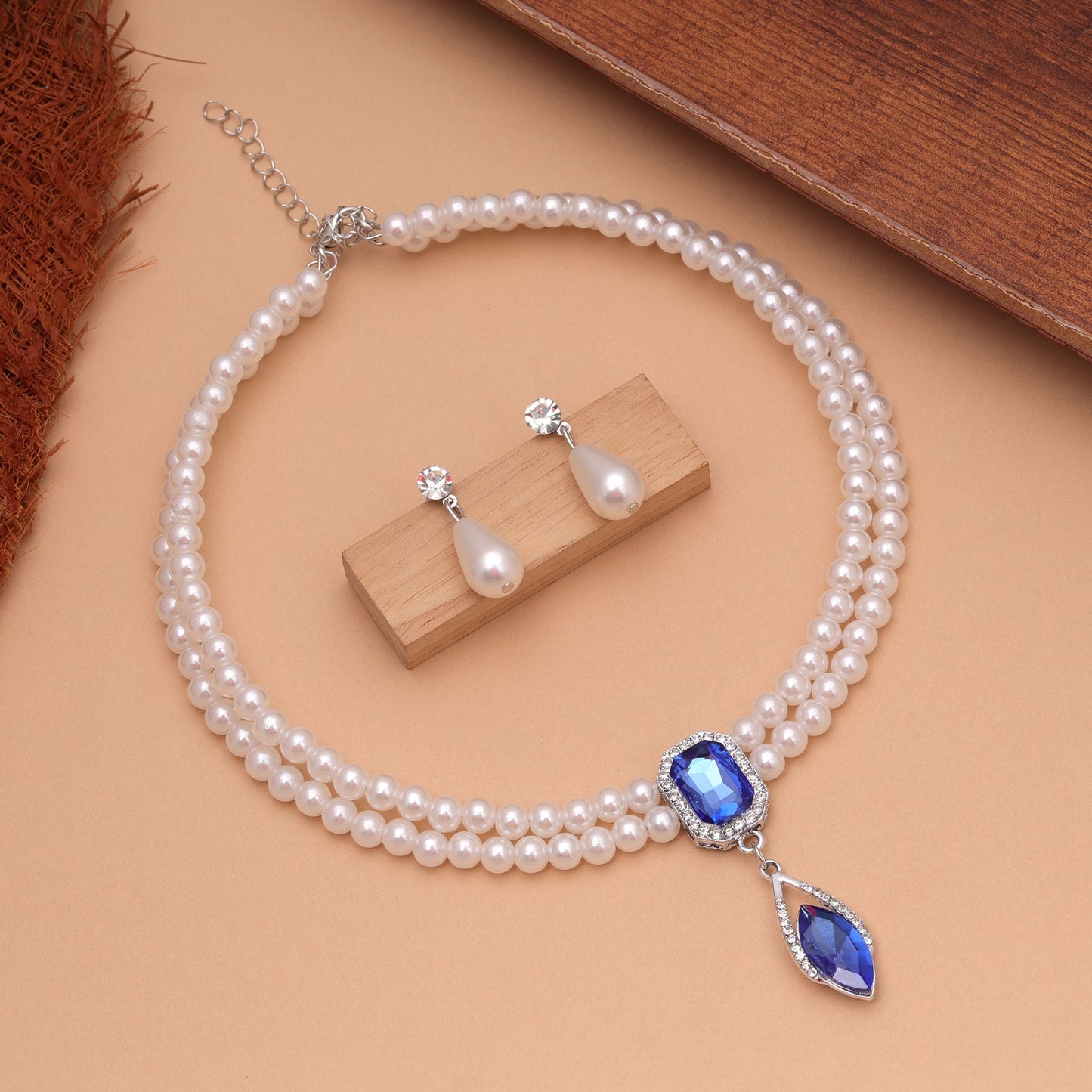Blue Color Stone Necklace Set with Beautiful Decorative Stones and Premium Designer Jewelry Style