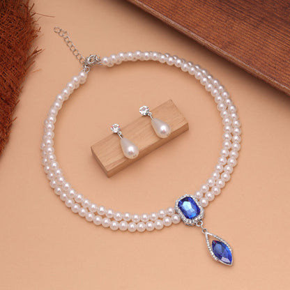 Blue Color Stone Necklace Set with Beautiful Decorative Stones and Premium Designer Jewelry Style
